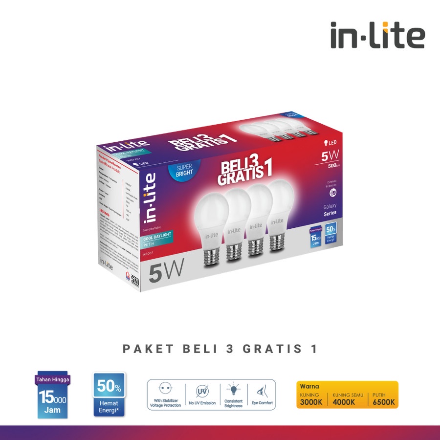 Lampu LED Inlite Multipack 5w 5 watt 3 gratis 1 PROMO In-Lite Lampu