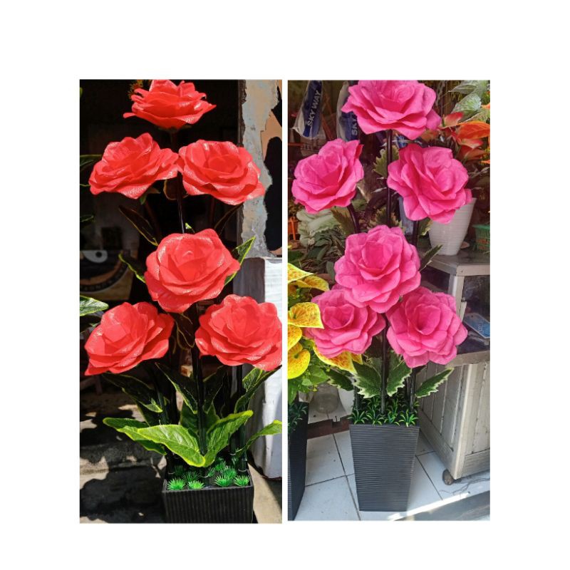 pohon besar bunga plastik mawar daun lucu murah