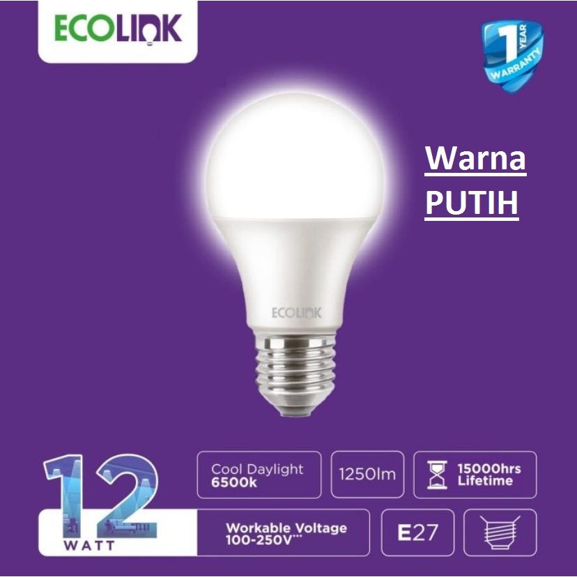 Lampu Bohlam LED Bulb 12 Watt 12Watt 12W W Putih Cool Daylight ECOLINK