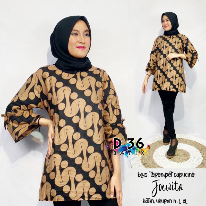 Blus Blouse trompet katun joewita lonceng capucino Atasan Baju batik wanita abg Remaja simple sekolah kuliah pendek putri santai pendek kasual kerja kuliah dolan sekolah murah-Barong
