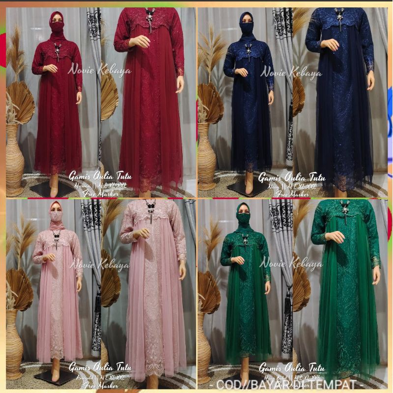 Gamis Aulia Tutu | Mat Tulle Mutiara | Resleting Belakang Model Terbaru | Gamis Pesta by konciang01