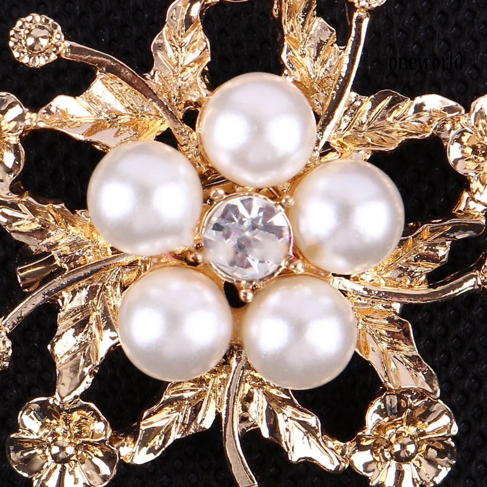 OW@ Rhinestone Faux Pearl Flower Broach Brooch Pin Bouquet Wedding Bridal Jewelry