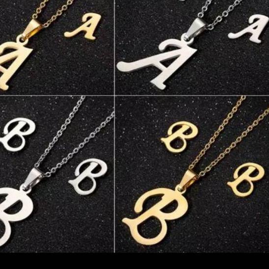 ☛ Kalung huruf gold titanium anti karat sama giwang/tanpa giwang ♥