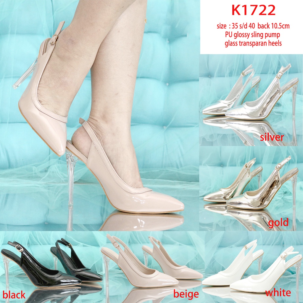 Sepatu PUMP Heels 10cm Silver Gold Hitam Beige Putih - Stilleto Fashion KY1722