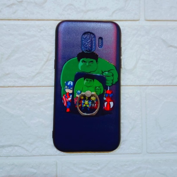 Case Handphone Samsung J2Pro+Ring Motif Kartun Deadpool Hulkbiru Spiderman Hulk hijau Thor Realpict