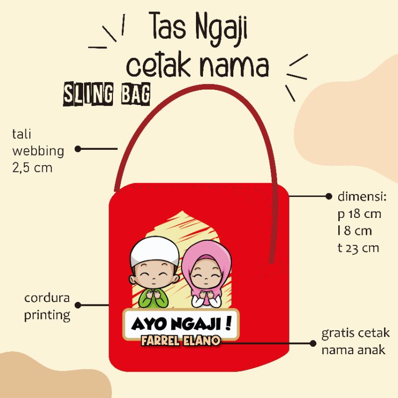 Tas Ngaji Sling Bag | selempang gratis cetak nama anak | manasik haji tk