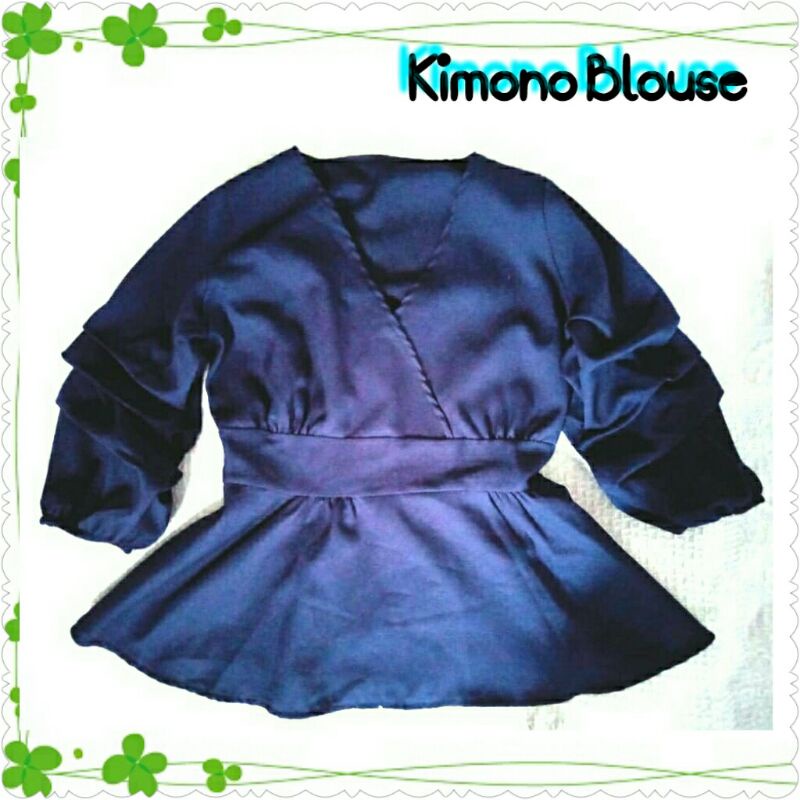 Atasan Top Kimono Blouse Polos Lengan Kerut Balon Navy Biru Tua Dongker | Formal Atasan Top Blouse K