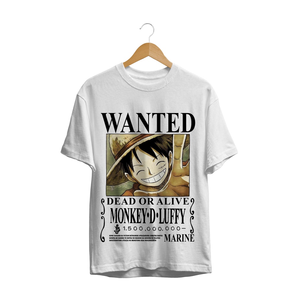 T-SHIRT BAJU ANIME ONE PIECE WANTED LUFFY