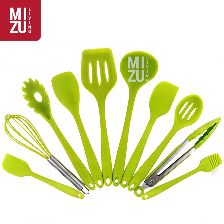 DIECI 10 in 1 SET Silicone Kitchen Utensil Spatula Cooking Set PEFE/PFOA/BPA-Free-GREEN