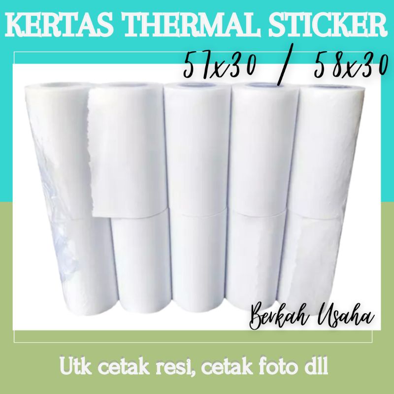 

KERTAS THERMAL STICKER 57X30 58X30 58/57MM X 5 M / KERTAS STIKER TERMAL / KERTAS CETAK RESI