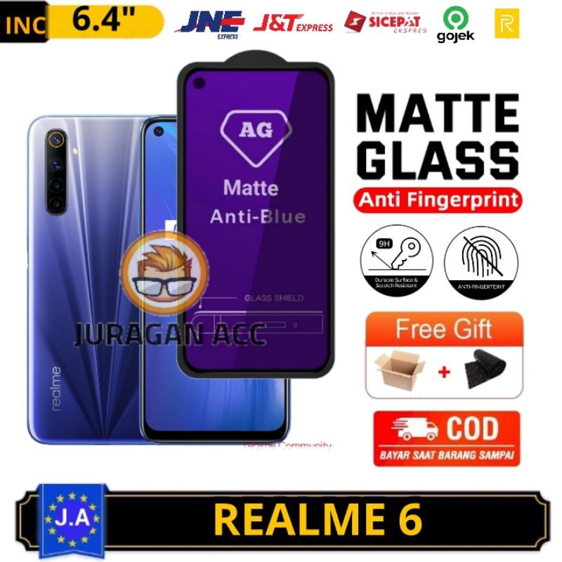 Tempered Glass Full Layar Anti Minyak Blue Matte Realme 6 TG Anti Gores Radiasi Realmi 6