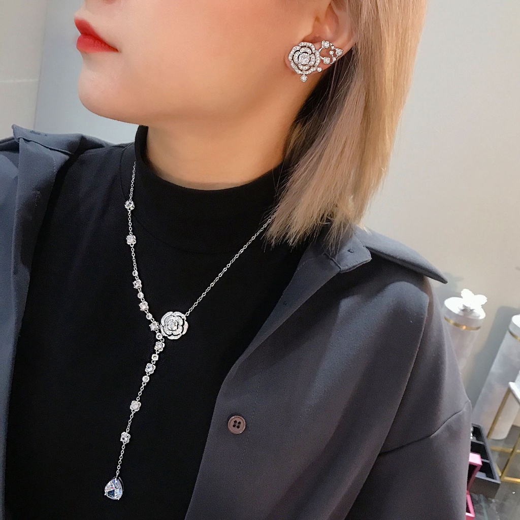 Hu Hu Hu Hu Hu Alat Bantu Pasang Kacamata♡ Kalung Gelang Stud Desain Camellia Bahan Tembaga Gaya Vintage Untuk Wanita