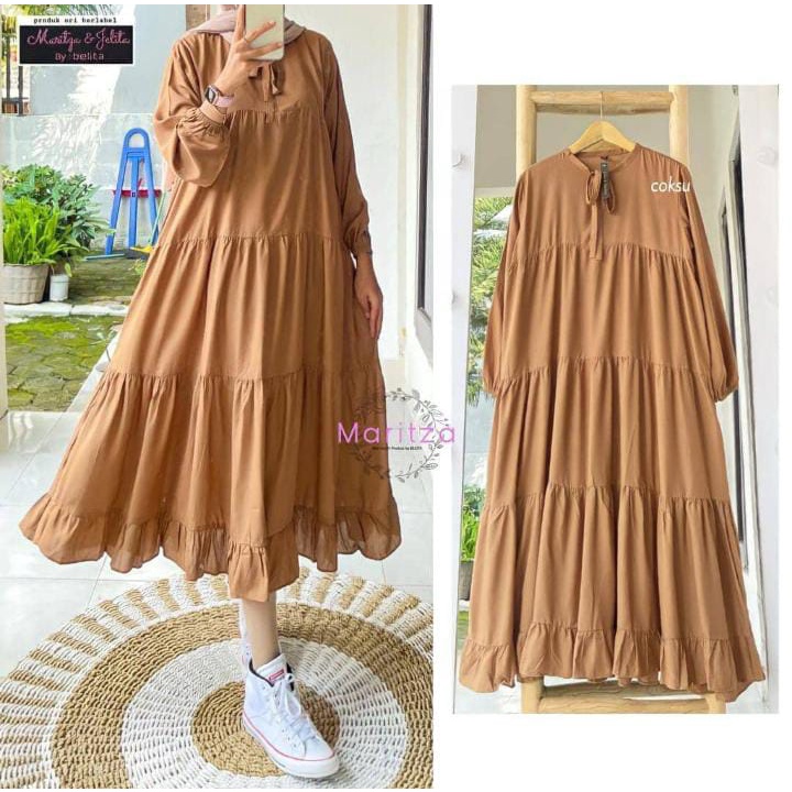 (BISA COD) Rachel Midi Dress Bahan Katun Rayon Size M L XL Baju Muslimah Wanita Long Dress Maxi Kekinian Midi Dress Import Terbaru // izdihaar olshop