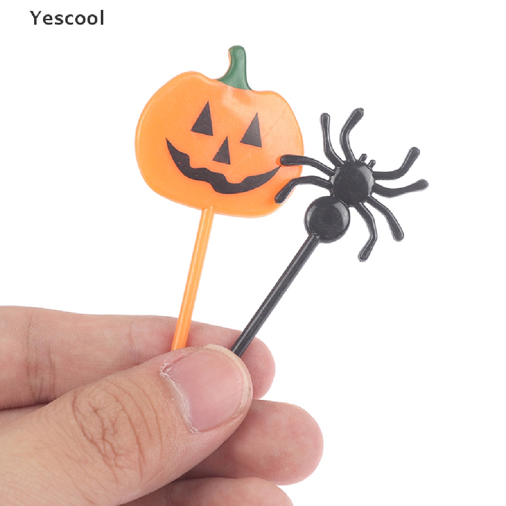 Yescool 10Pcs Tusuk Gigi Mini Desain Buah Kartun Tema Halloween Untuk Anak