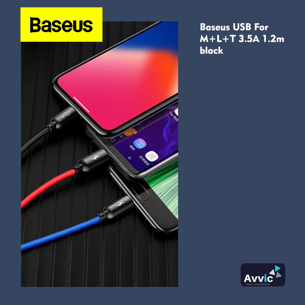 BASEUS KABEL DATA PRIMARY COLORS 3IN1 MICRO+LIGHTNING+TYPE-C 3.5A 1.2M