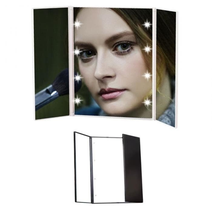 Cermin Makeup Portable Foldable Mirror + LED Light - MR02480 - Black