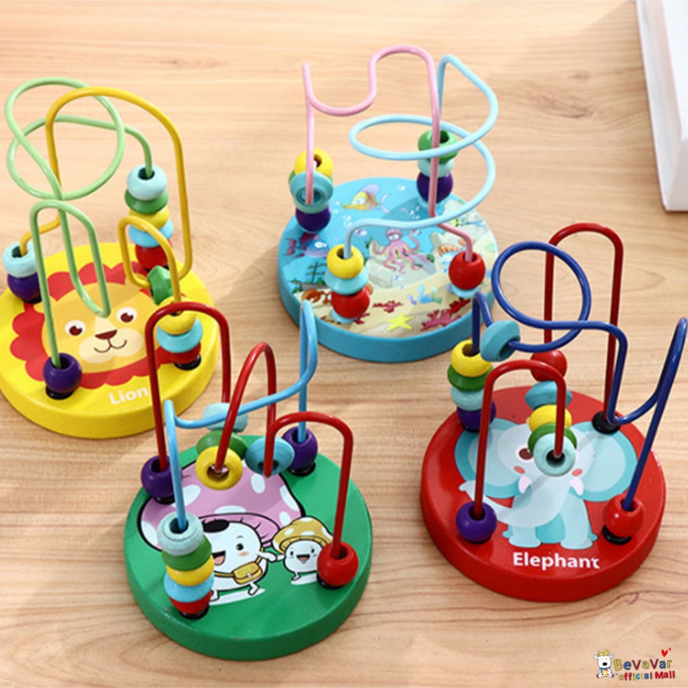 BEVAVAR Wooden Toys Mini Round Beads Mainan Alur Kawat Kecil Wire Maze Game