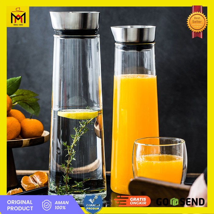 Botol Air Jus Sirup Kulkas Pitcher Teko Kaca Borosilikat Tahan Panas
