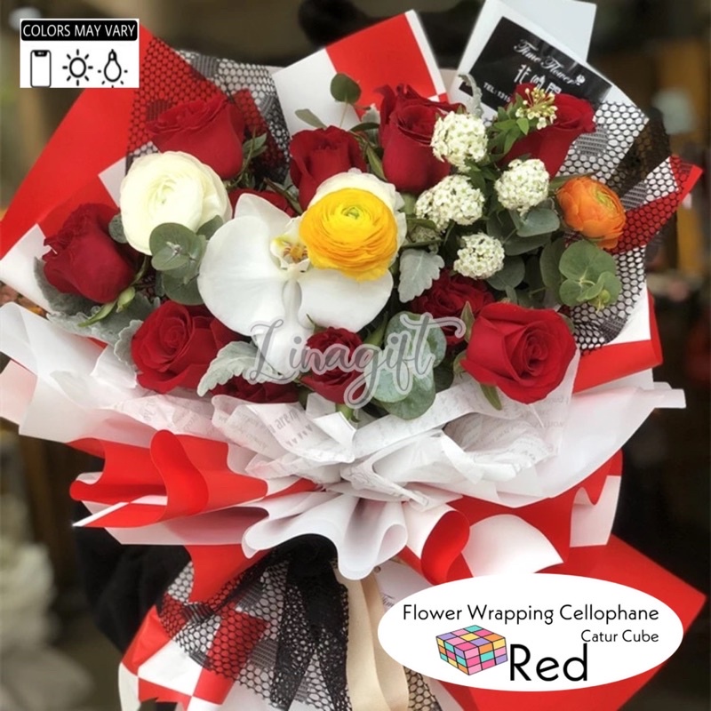 ( 5 Lembar ) CATUR CUBE COLOR - FLOWER WRAPPING PAPER KOREAN PLASTIC CELLOPHANE KERTAS BUNGA BUKET FLORIST