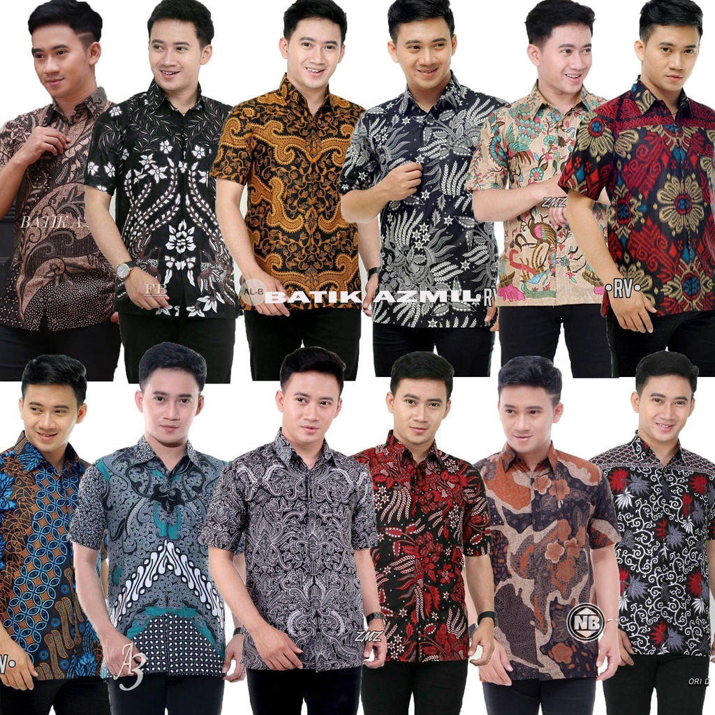 022 Batik Azmil HRB026 Kenongo Hem Kemeja Batik Pria Lengan Pendek  Katun Primis Halus M L XL