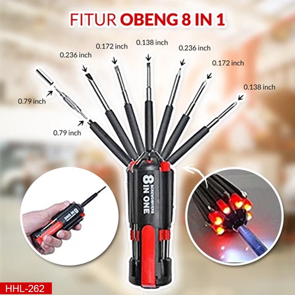 OBENG SET 8 IN1 LED Multifungsi