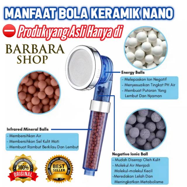 Kepala Shower Mandi ion Jet SPA 3 Mode Pancuran Hujan Bonus Selang 140cm ionizer Healthy Crystal