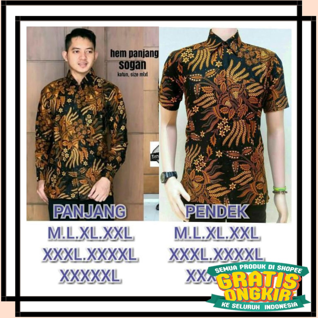 ASLI SEMARANG MODEL BARU PEKALONGAN / Manggar Batik JUMBO HRB118 A hitam coklat Kemeja Batik