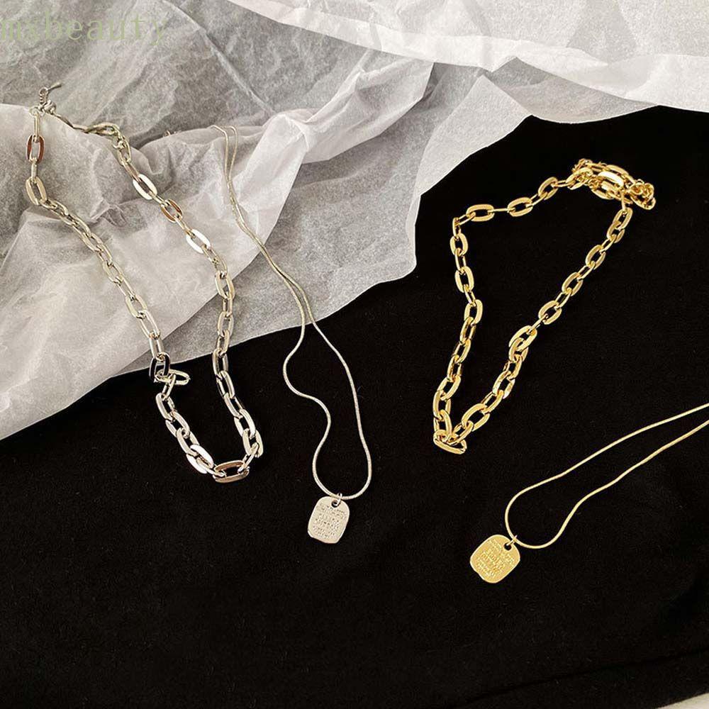 Mxbeauty Kalung Rantai Dua Lapis Dengan Liontin Metal Gaya Punk Untuk Wanita