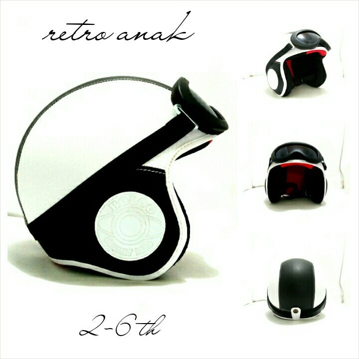 HM-781 Helm Anak 2-6 Th Kulit Putih Hitam + Kacamata Murah