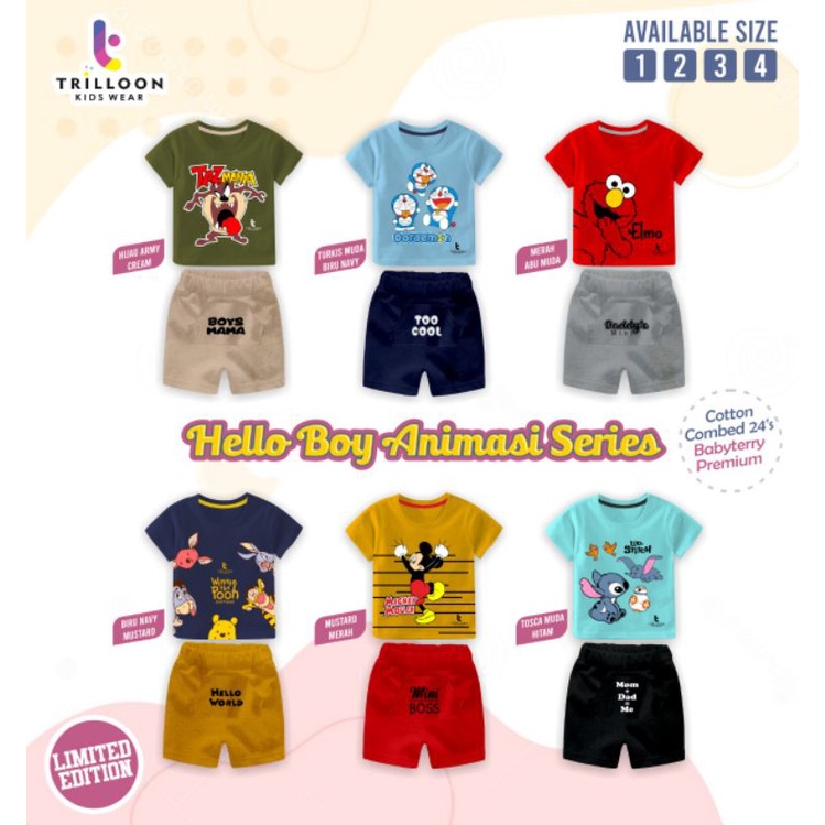 setelan baby boy animasi series "Trilloon" / setelan anak bayi laki-laki size 1-4T