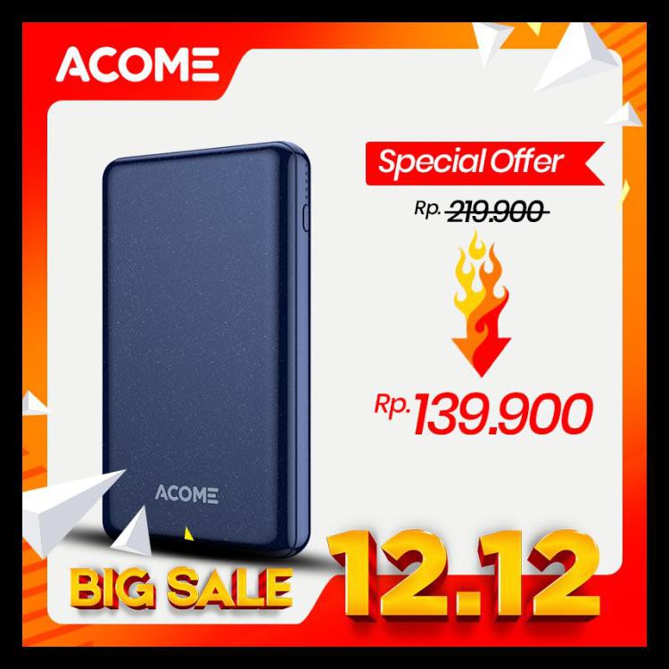 Acome Powerbank 10000Mah Qc 3.0 - 2 Output - Garansi 18 Bulan - Ap102 - Ap105S Blue Kode 201