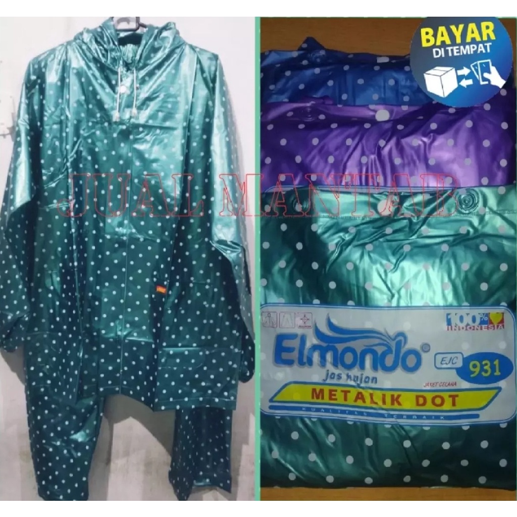 FELWINSHOP Jas hujan Setelan Dewasa Elmondo metalik PVC Karet polkadot 931