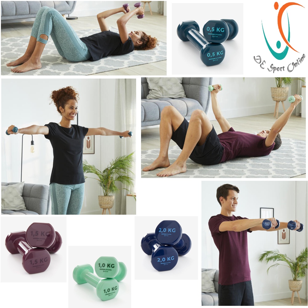 DUMBELL BARBEL PLASTIK TWIN DUMBELL ORIGINAL DOMYOS PRODUK IMPORT PILATES TONING DUMBBELLS STAMINA