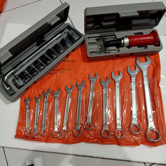 Toolkit Motor 3 Set - Obeng Getok Set 7 pCS Ring Pas Set 8-24 mm Dan Kunci Sok Set 8-24 mm