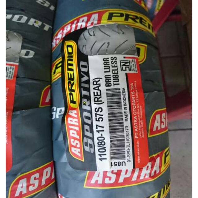 Aspira Premio Sportivo 110/80 ring 17 ban belakang tubeless tubles motor vixion cb150r jupiter mx