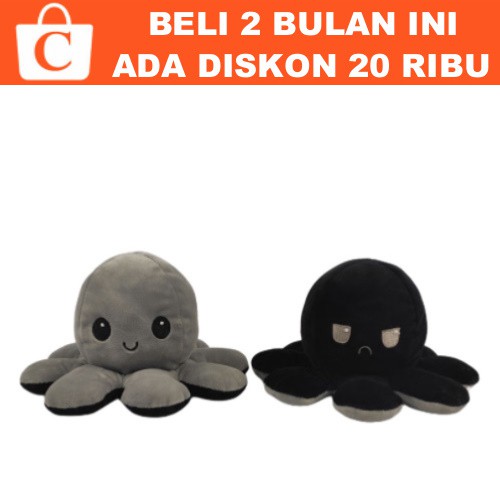 Octopus Boneka Doll Gurita Reversible Mood Warna ABU HITAM Trend Cotton Ball Indonesia Indo ID