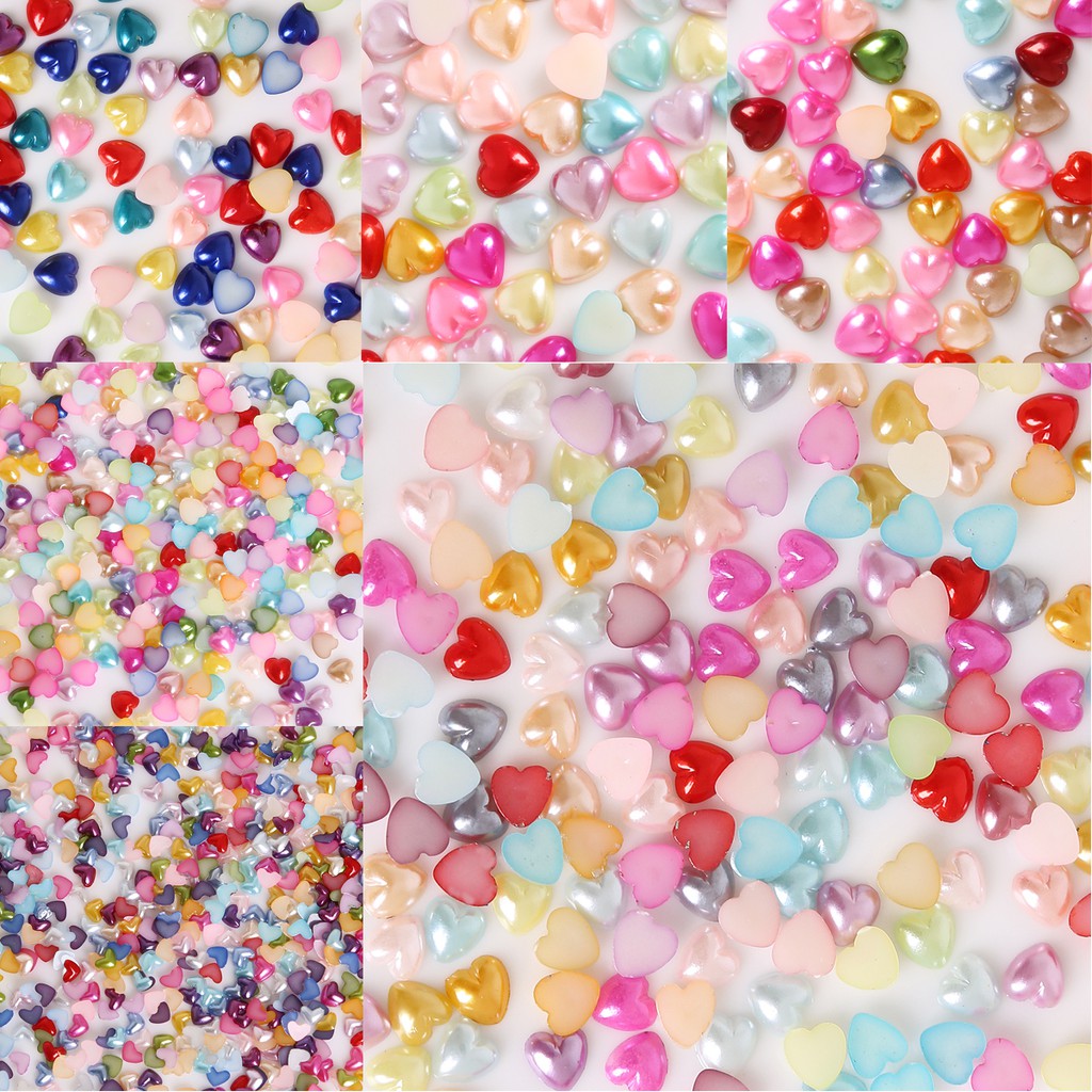 50/300 pcs 3-14 mm Random Mixed Color ABS Imitation Pearl Plastic Half Pearl Flatback Heart Beads For DIY Bracelets Headwear Jewelry Findings Flatback Heart Shape Imitation Pearls Loose Beads For DIY Scrapbook Decoration Craft Making