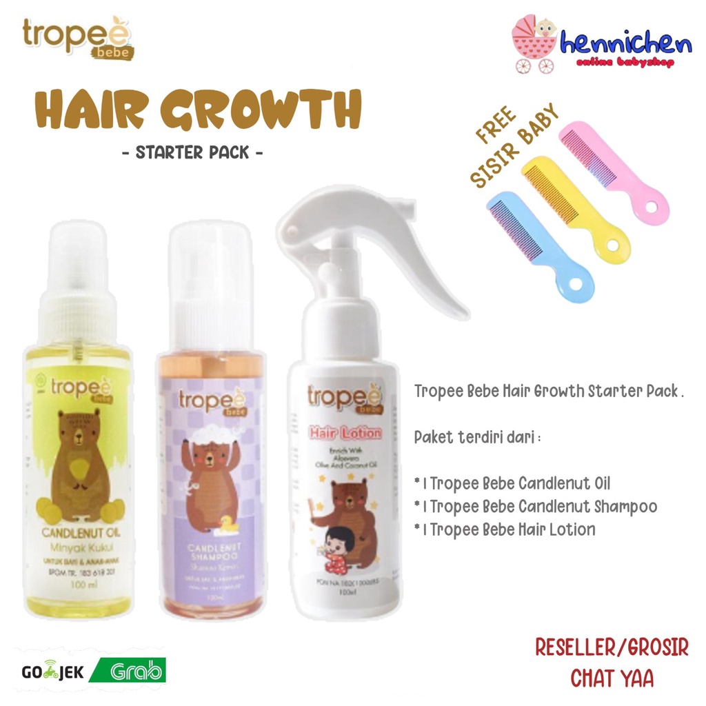 Tropee Bebe - Paket Minyak &amp; Shampo Kemiri &amp; Lotion Rambut 100ML FREE SISIR BAYI