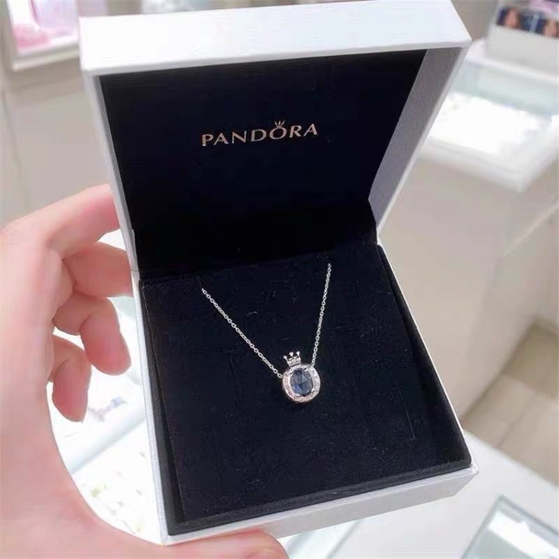 Pandora Kalung 925 Silver Cubic Zirconia Bentuk Mahkota Aksen Berlian Untuk Wanita