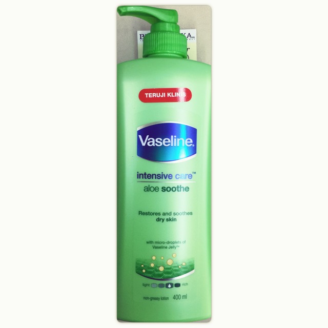 Vaseline Handbody Aloe with dropet 400ml Hand body Vaseline Hijau