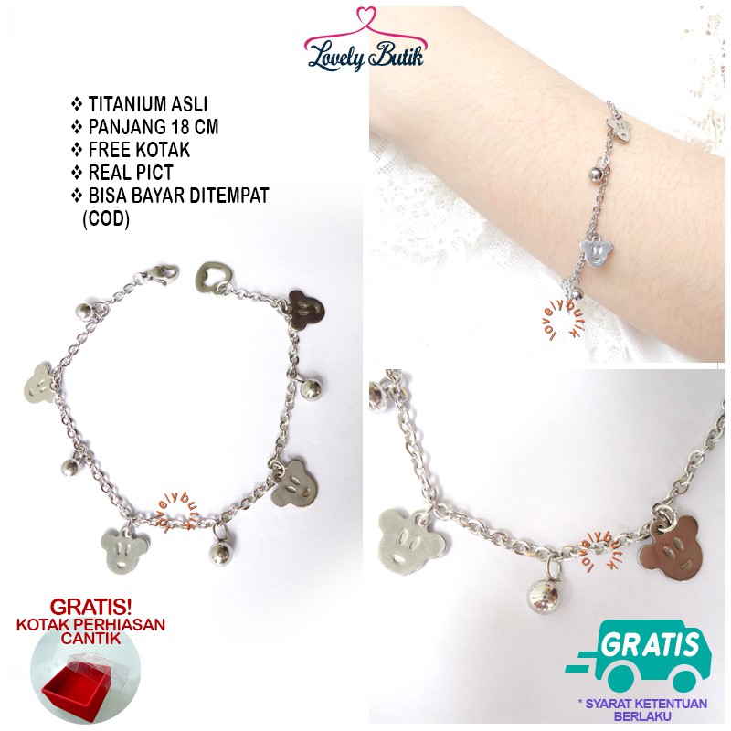 Lovelybutik Gelang Tangan Titanium Anti karat Mouse Gelang Tangan Titanium  Ukuran 18 cm