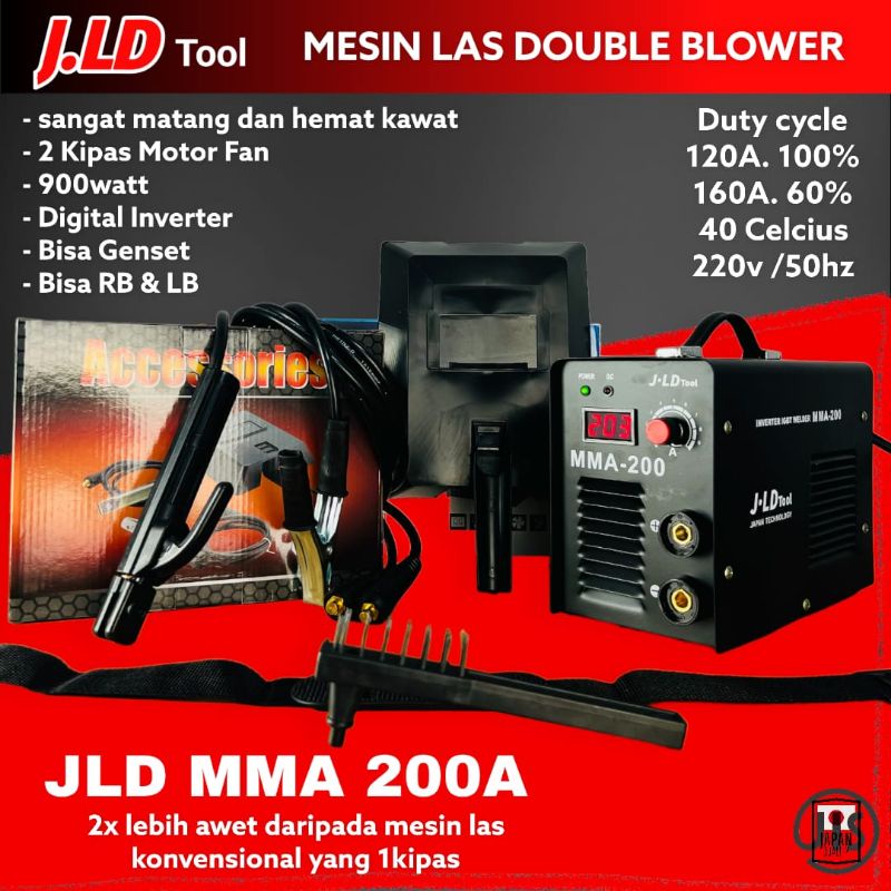 Big Promo - mesin las jld MMA 200A double blower Travo Las Heavy Duty 900watt Inverter 2 kipas motor