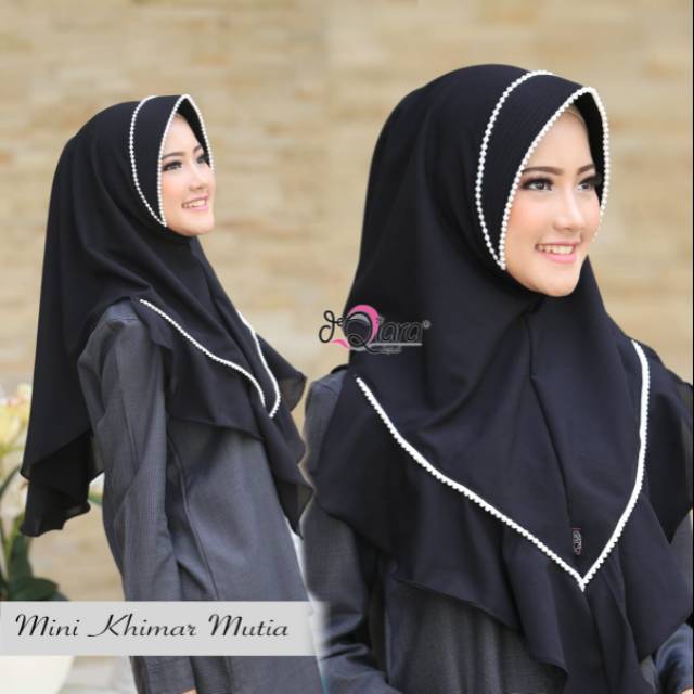 JILBAB HIJAB KERUDUNG BERGO KHIMAR INSTAN MINI DIAMOND CREP MINI RENDA SIMPEL HITAM MUTIA BY DEQIARA