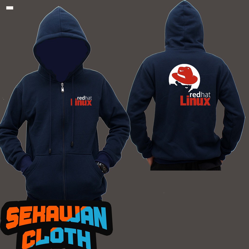JAKET HOODIE ZIPPER NAVY RED LINUX 2 - SEKAWAN CLOTHING