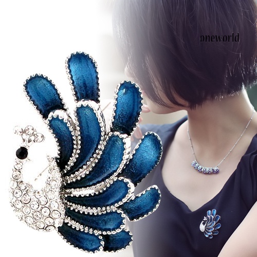 OW@ Women Fashion Rhinestone Peacock Brooch Pin Wedding Bridal Scarf Decor Gift