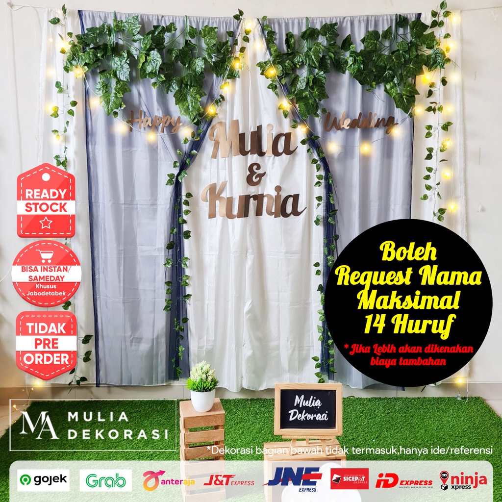 Dekorasi Lamaran Tunangan Backdrop Nikahan PhotoBooth DIY Akad Nikah Aqiqah Khitan Paket Mulia AA Versi 14 Huruf