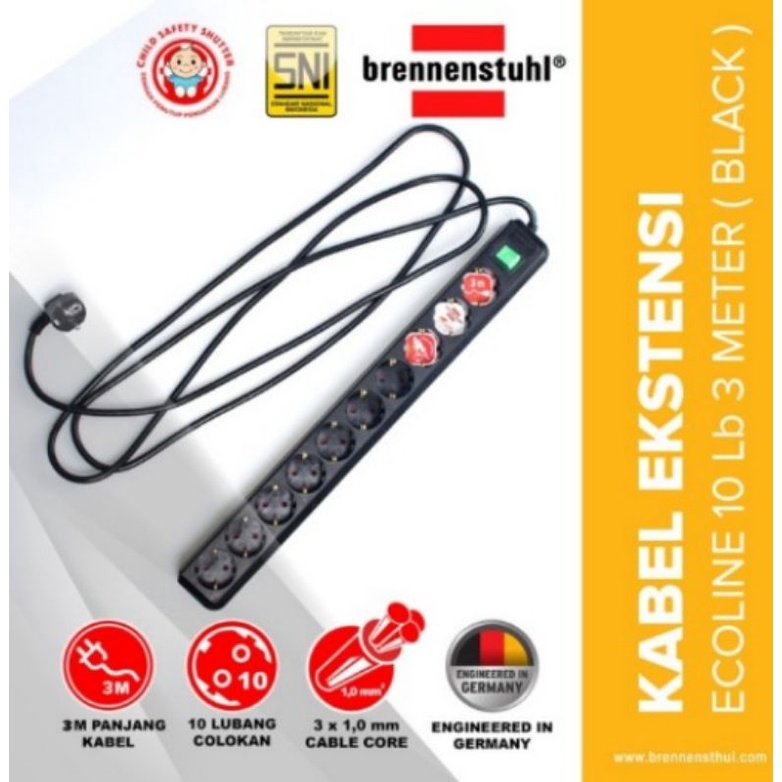 stop kontak 10 lubang Brennenstuhl stop kontak 10 lubang germany panjang kabel 3meter ORI