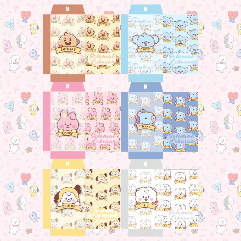 

Amplop Lebaran BTS BT21 Isi 12 Cooky Shooky Mang Koya RJ Tata Chimmy