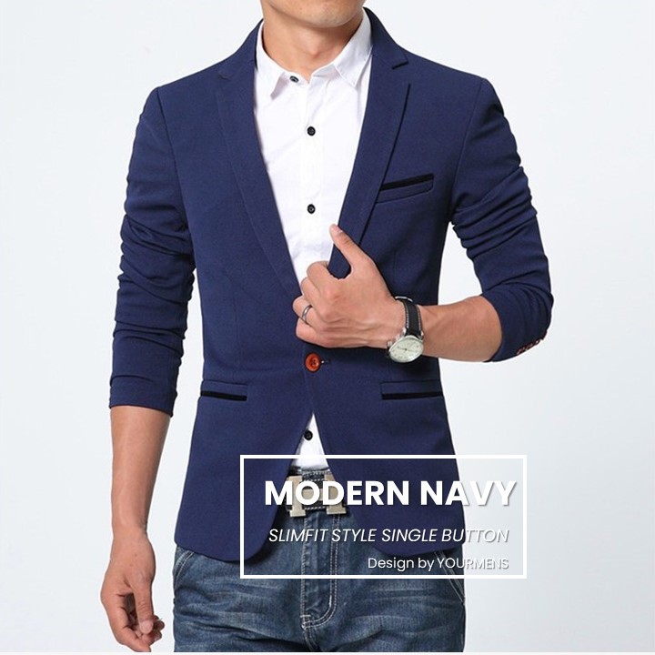 BLAZER SEMI FORMAL / BLAZER KANTOR PRIA SLIMFIT MODERN CASUAL NAVY NIKAYU HIGH TWIST