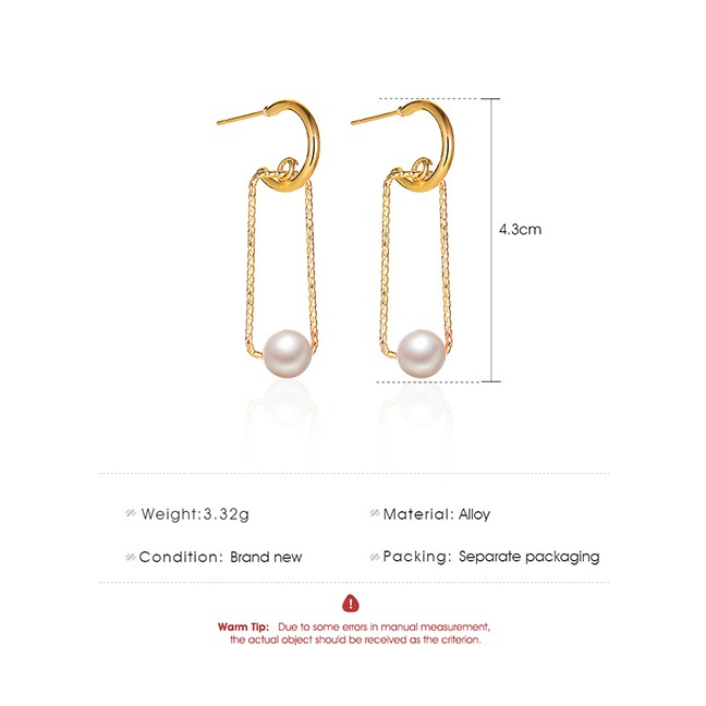 LRC Anting Tusuk Fashion Kc Gold Pearl Geometric Hollow P85848